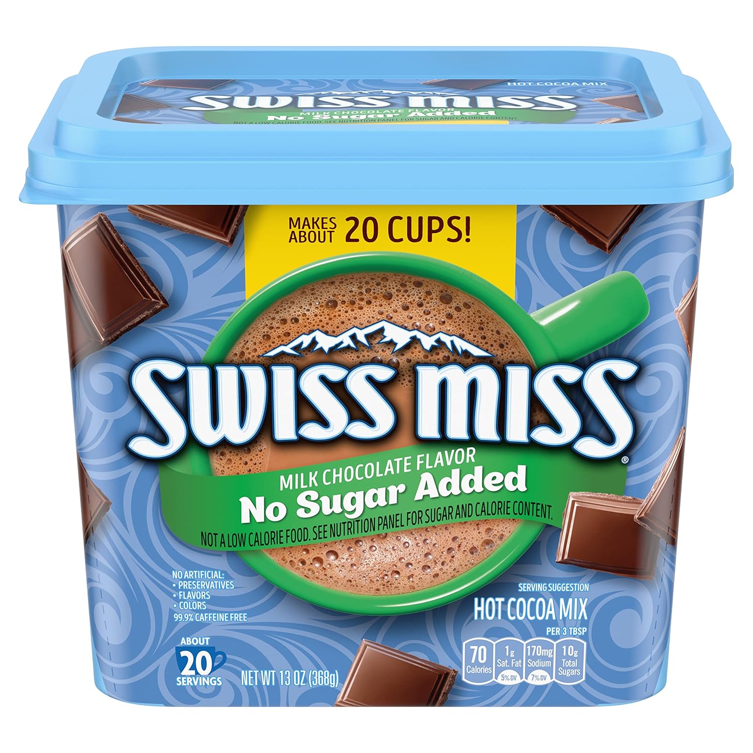 Swiss Miss Milk Chocolate Flavored No Sugar Added Hot Cocoa Mix, 13 oz. Canister