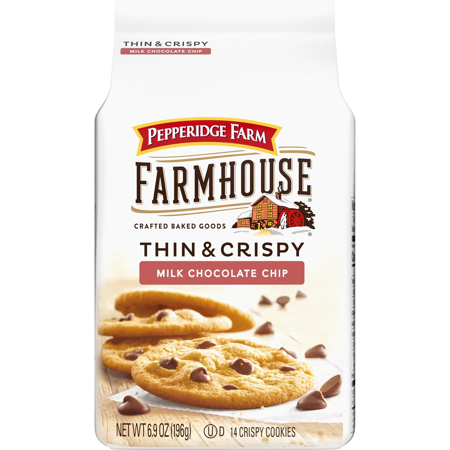 PEPPERIDGE FARM THIN & CRISPY Farmhouse Thin & Crispy Milk Chocolate Chip Cookies, 6.9 oz. Bag, (Pack of 1), 200140004810
