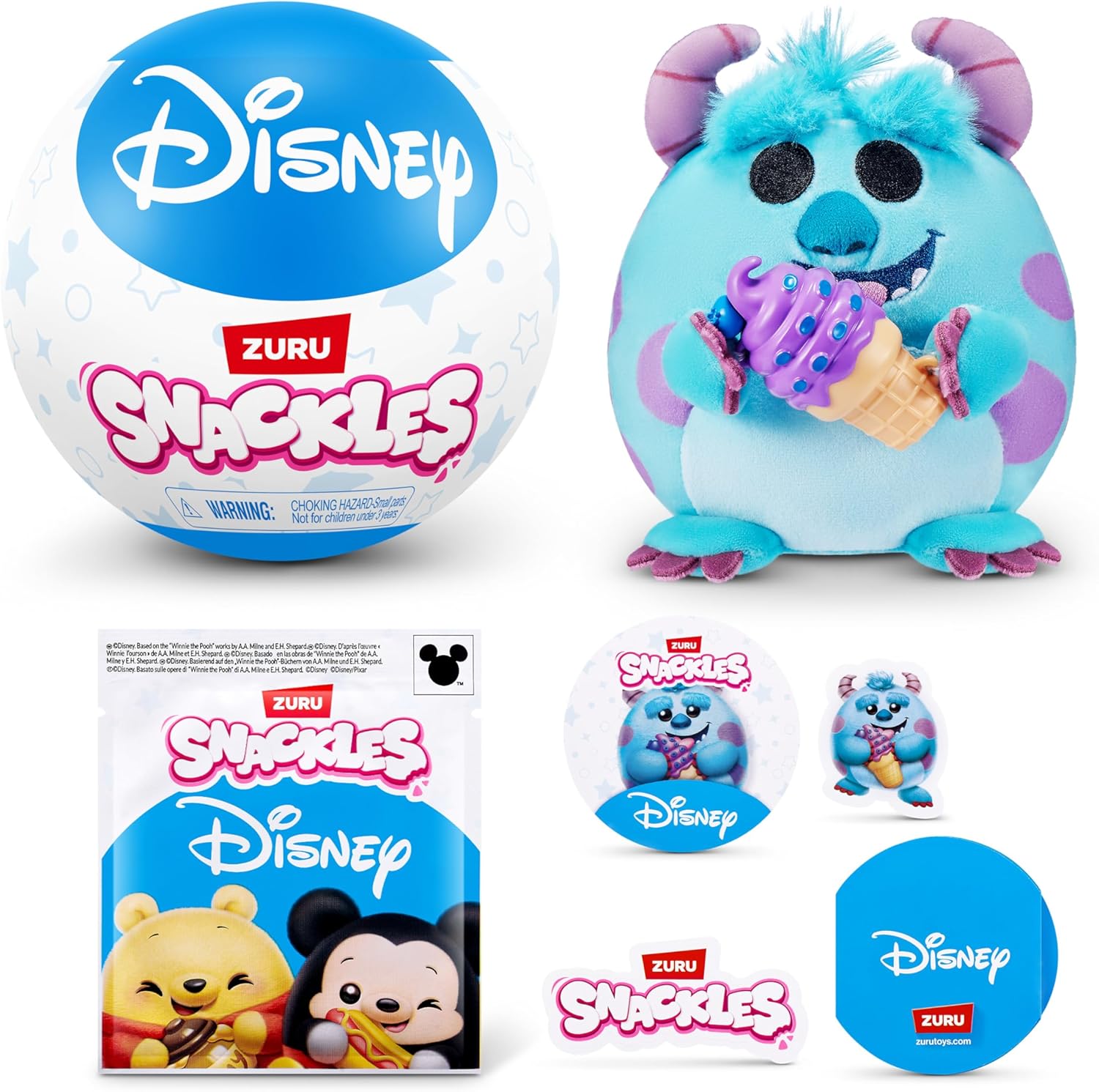 Snackles Licensed Character Disney 5-inch Plush by ZURU, Plush with Snack Accessory, Random