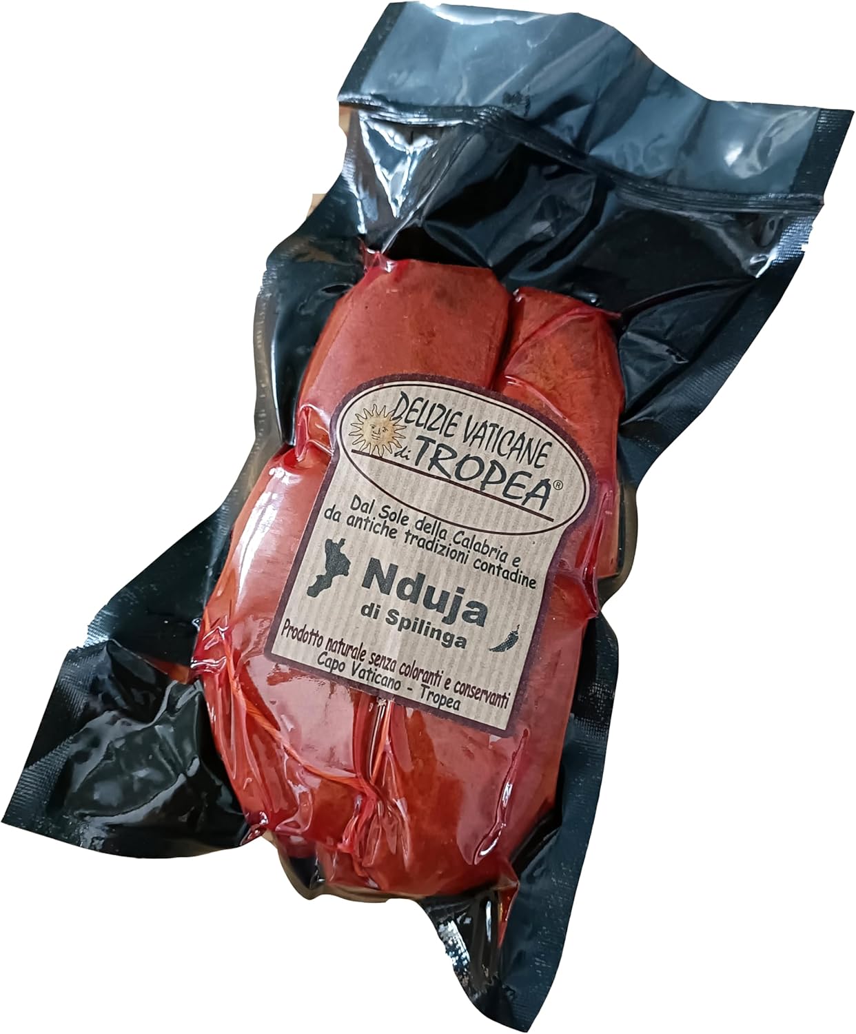 Nduja Sausage 390g – Artisanal, Spicy, Spreadable Made with Certified Italian Pork - 100% Natural | Authentic Calabrian Made in Italy by Delizie Vaticane di Tropea (Vacuum Pack)