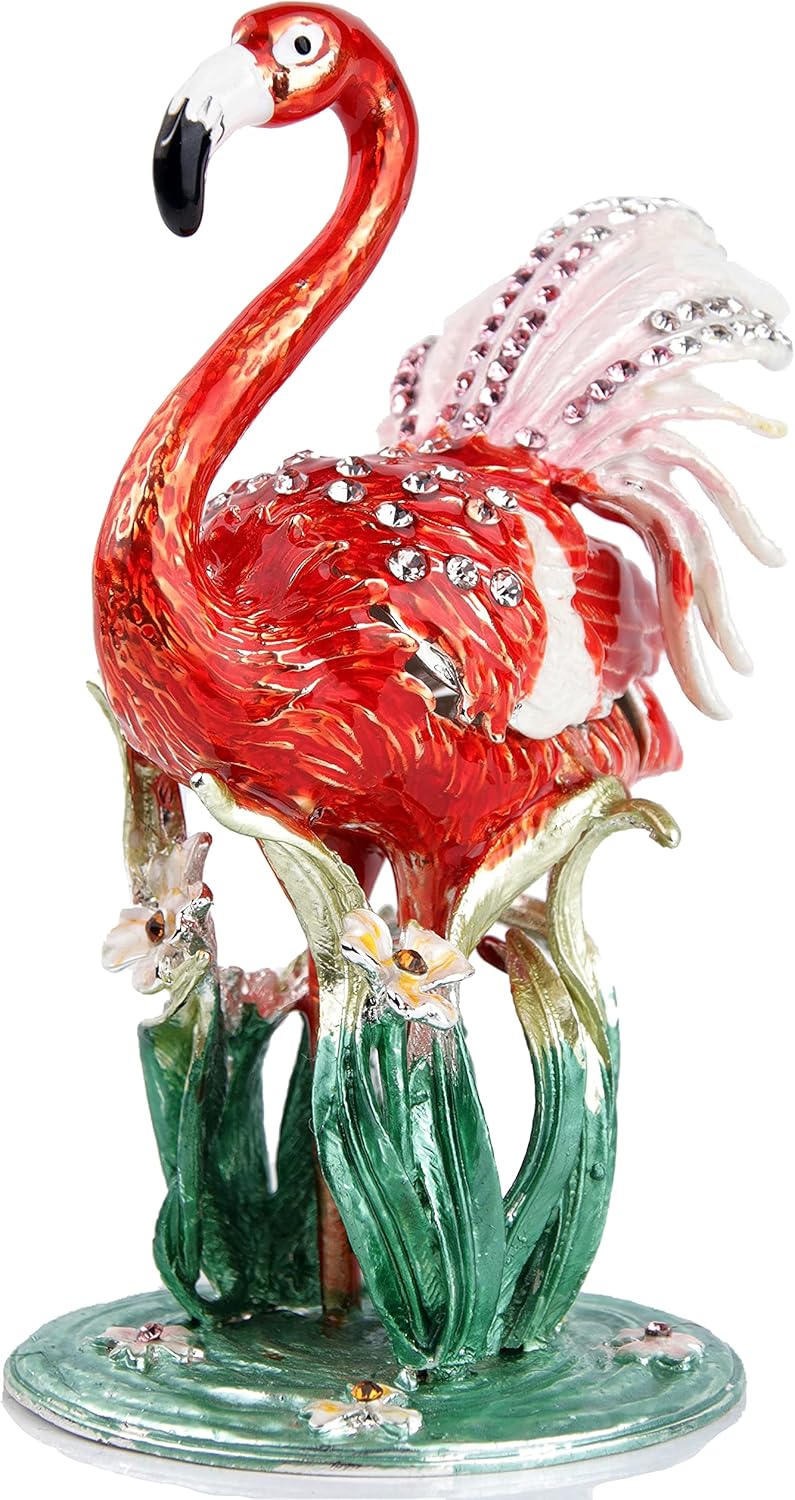 SEVENBEES Hand Painted Enameled Flamingo Jewelry Trinket Box Decorative Flamingo Figurine Gift for Home Decor