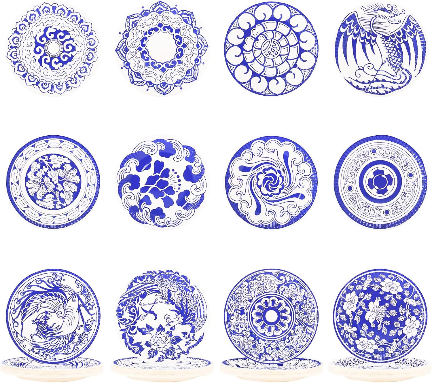 Bbiamsleep 24-Piece 7-Inch Blue and White Floral Paper Plates - Disposable, Elegant, Round, Glossy, Chinese Pattern, Perfect for Parties, Picnics, Birthdays, Anniversaries