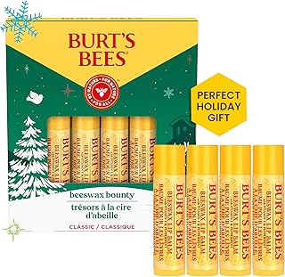 Burt’s Bees Christmas Gifts, 4 Lip Balm Stocking Stuffers Products, Beeswax Bounty Classic Set - Original Beeswax Moisturizing Lip Balm (4-Pack)