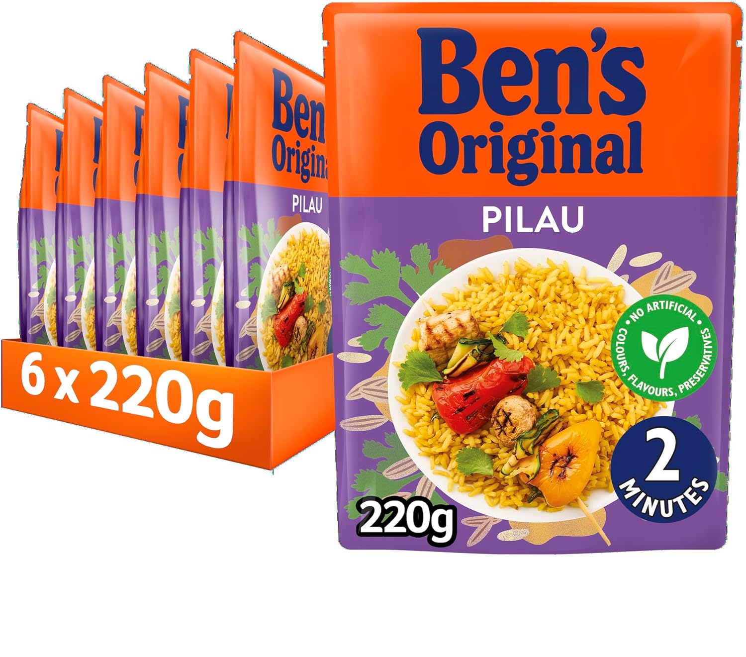 BEN'S ORIGINAL Pilau Microwave Rice, Bulk Multipack 6 x 220g pouches