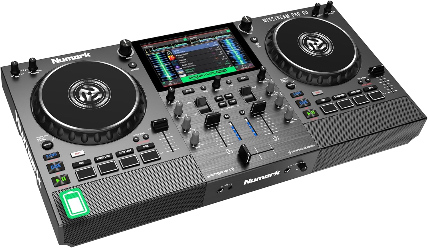 Numark Mixstream Pro Go Portable DJ Controller with Battery, Mixer with Stem Separation, Speakers, WiFi Streaming, Touchscreen, works with Serato DJ