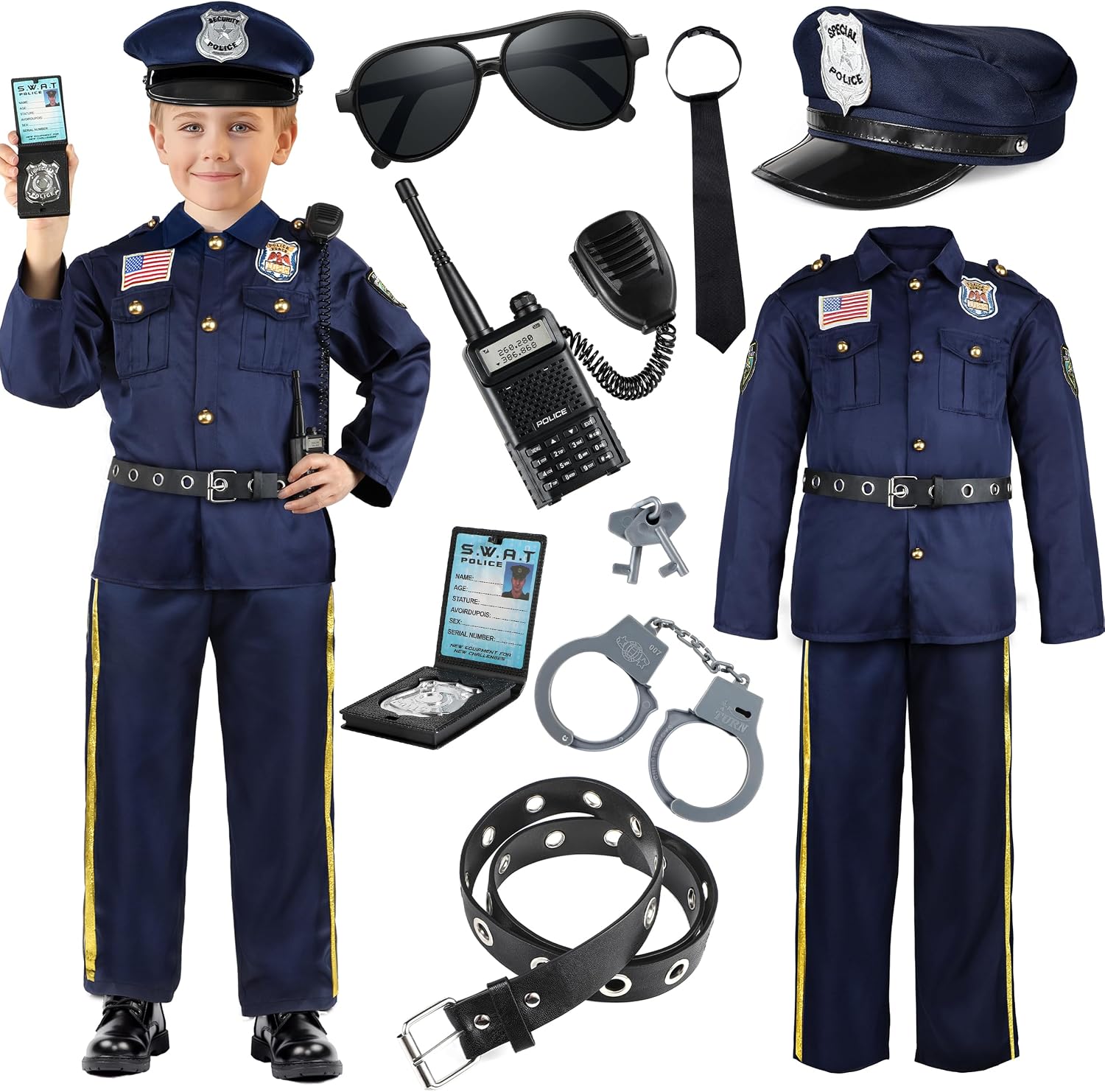 Joycover Halloween Police Costume for Kids Boys, Officer Cop Outfit Set