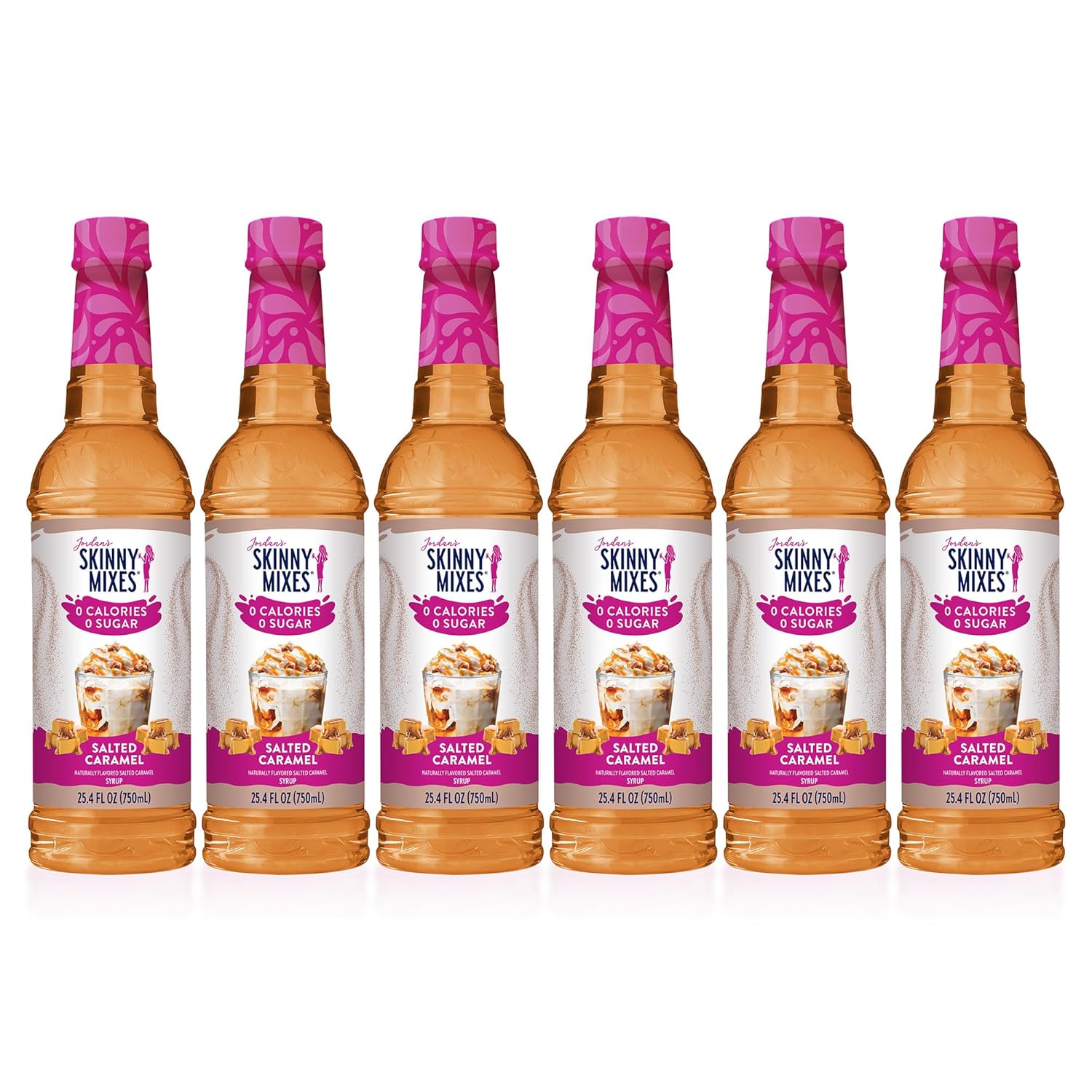 Jordan’s Skinny Mixes Sugar Free Coffee Syrup, Salted Caramel Coffee Flavoring Syrup, Zero Calorie Drink Mix, Lattes, Baking, Protein Shake or Cocktail, Dairy & Gluten Free, Kosher, 25.4 Fl Oz, 6 Pack
