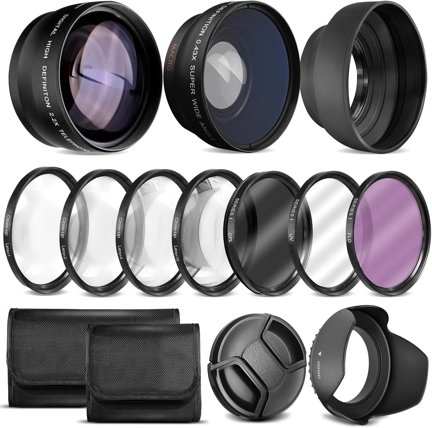 Ultra Deluxe Lens Kit for EOS M6 II, EOS M50 II, EOS M200 with 15-45mm Lens, EOS R10, EOS R50, EOS R100 with 18-45mm, Fuji X100V - Includes: 7pc 49mm Filter Set + 49mm Wide Angle and Telephoto Lens