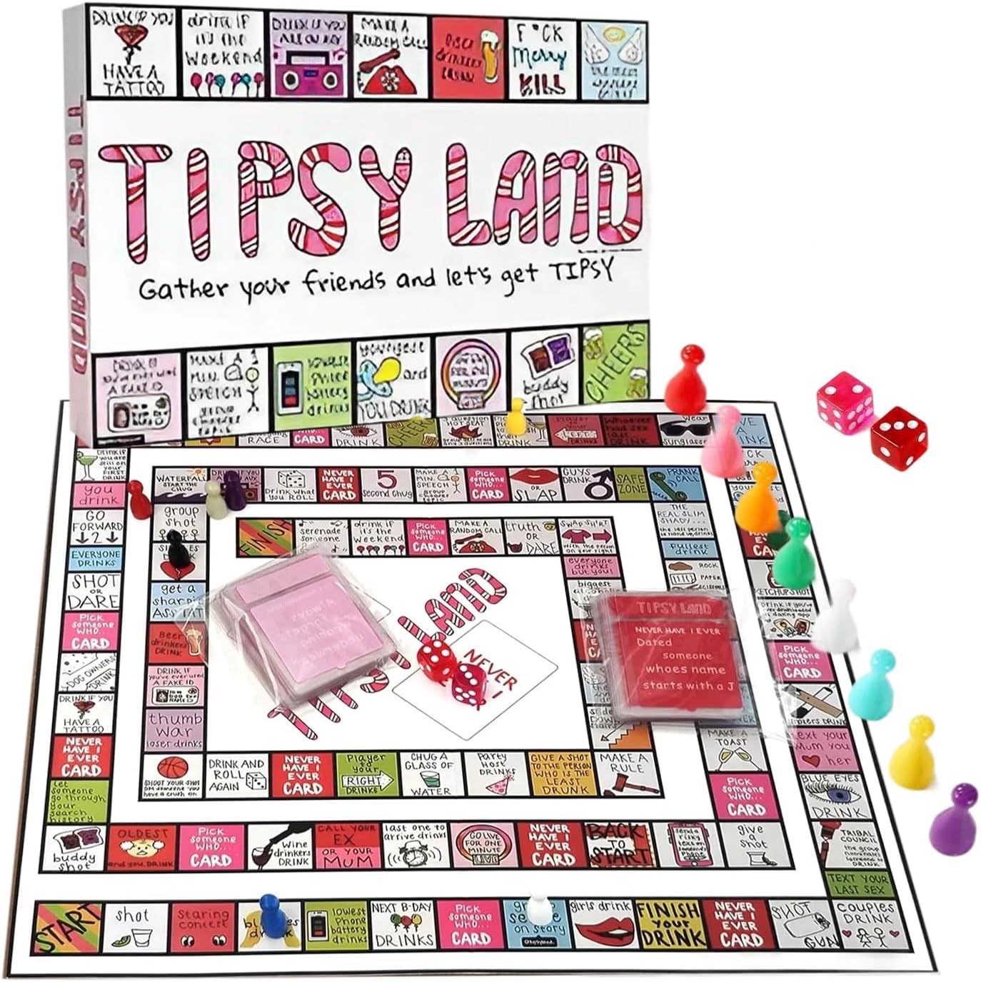 Nhemeylp Funny Drinking Board Games for Adults Interactive Girls Night Drinking Games Set Outrageous and Messed Up Challenges Snakes and Ladders Gift Set for Birthdays Bachelor Celebrations