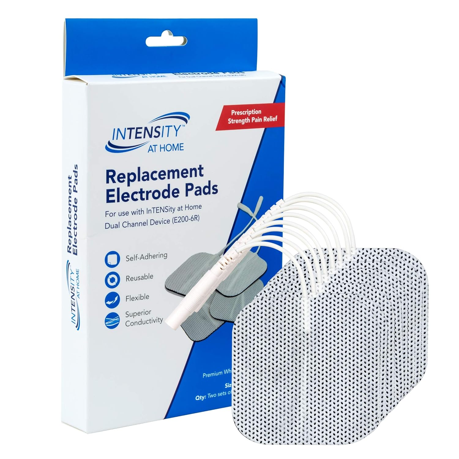 Roscoe Medical Intensity at Home TENS Unit Electrode Pads, Premium OTC TENS Unit Replacement Pads, 2" x 2" Compatible with Most TENS Machines, Replacement Electrodes Value Pack, Reusable, 8 Count