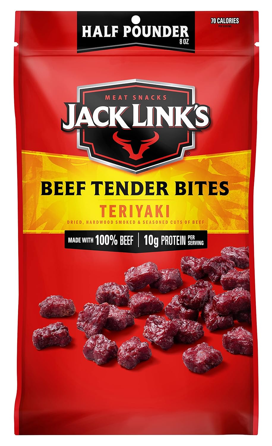 Jack Link's Beef Tender Bites, Teriyaki, Half Pounder Bag - Flavorful Meat Protein Snacks for Lunches, 10g of Protein and 70 Calories per Serving, Made with 100% Beef