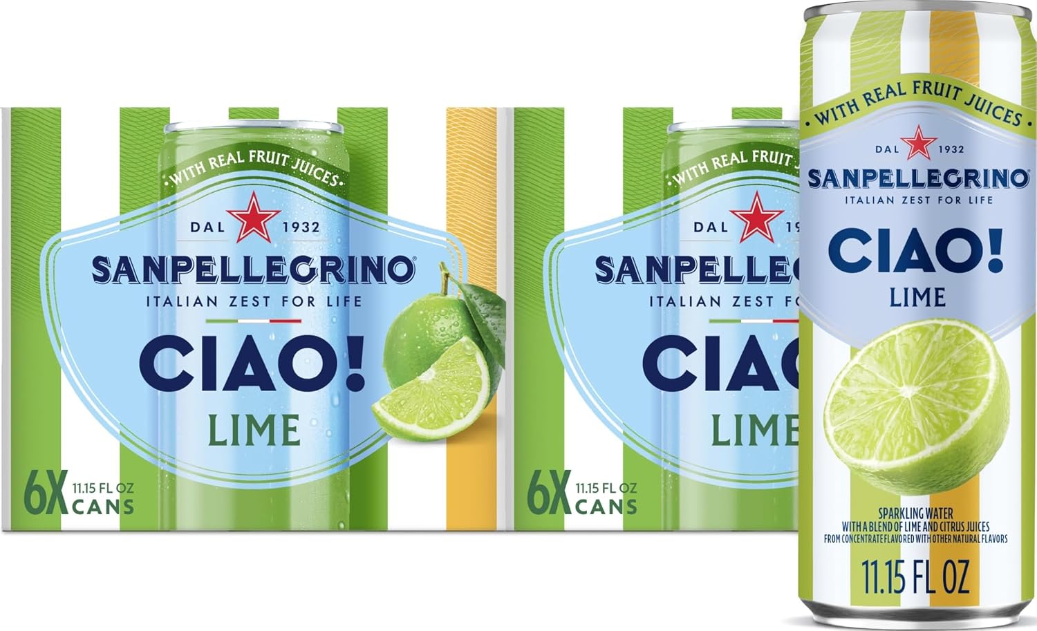 Sanpellegrino CIAO Lime Sparkling Water, Real Fruit Juice, 24 Pack