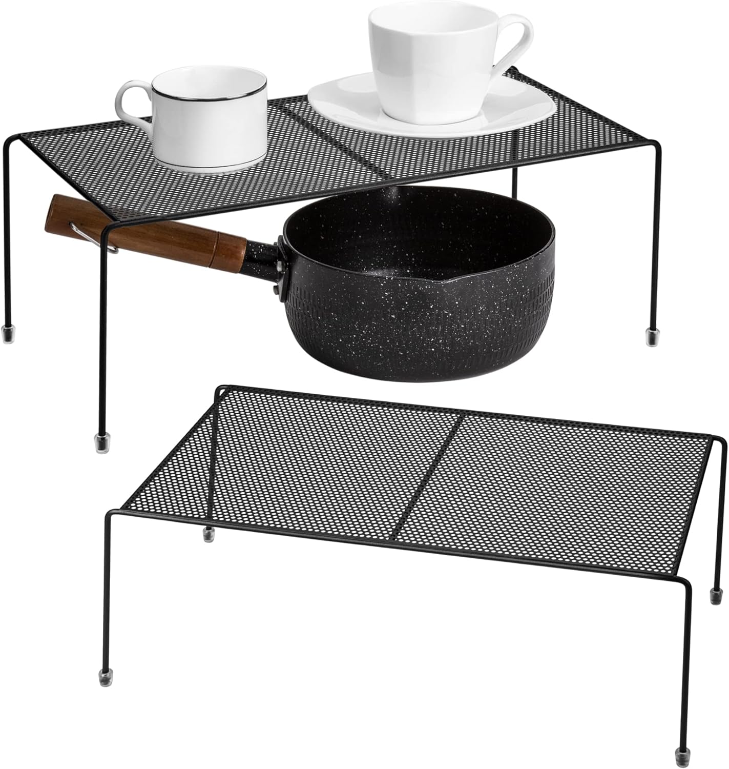 Lonian Kitchen Cabinet Organizer Shelf, 2 Pack Counter Storage Shelf Kitchen Cupboard Organizer Rack with Non-Slip Rubber Feet