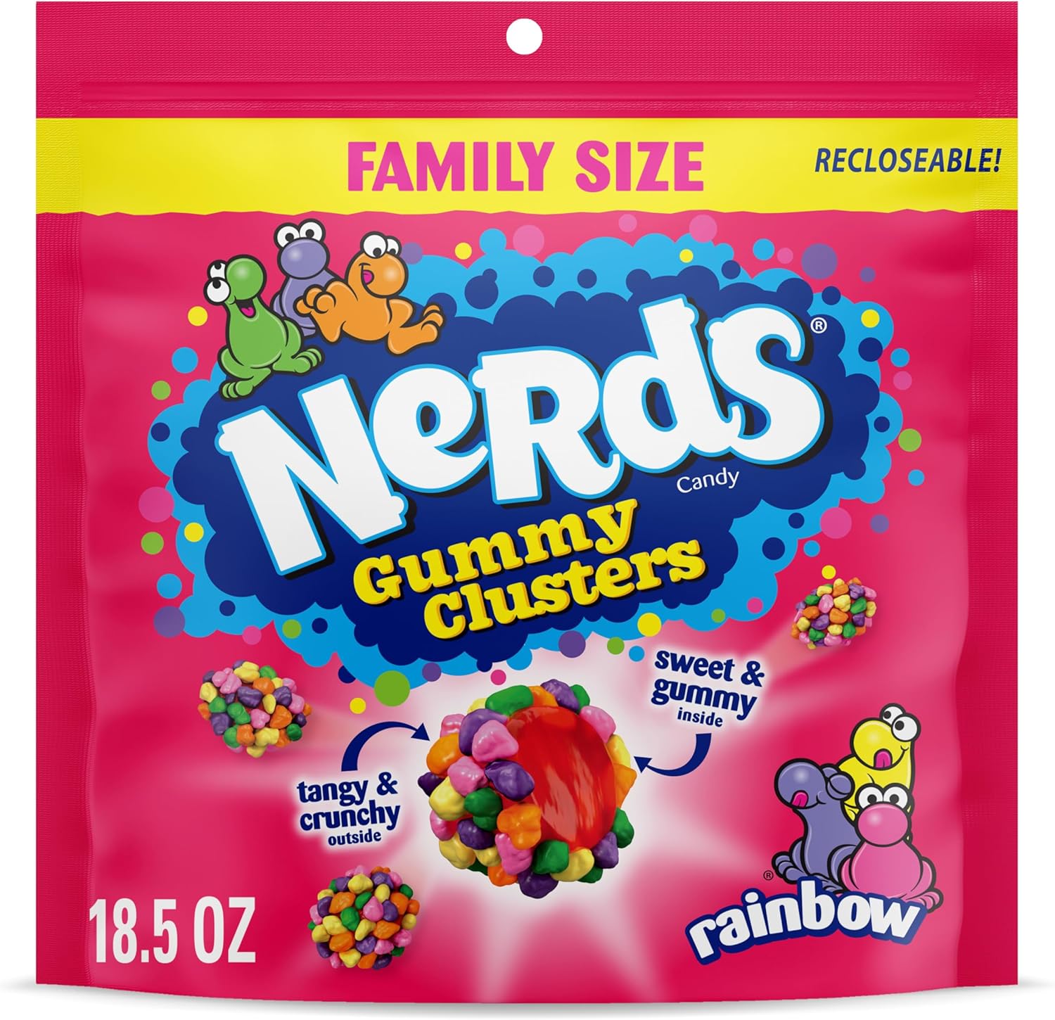Nerds Gummy Clusters Rainbow Candy, Rainbow, Resealable 18.5 Ounce Resealable Big Bag