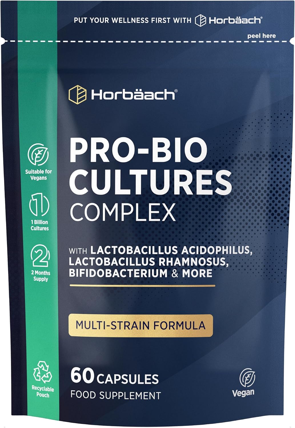 Bio Cultures Complex | Advanced Multi-Strain Pro-Bio with Lactobacillus Acidophilus, Bifidobacterium | 60 Vegan Capsules | Supplement for Men & Women | by Horbaach