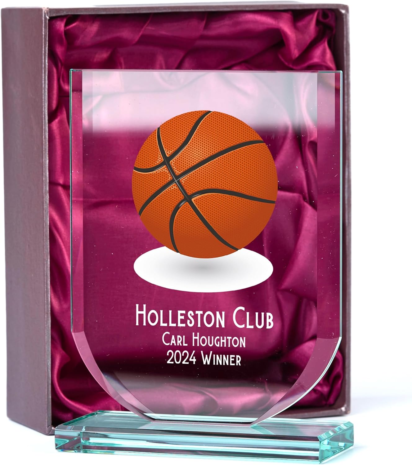ukgiftstoreonline Personalised Basketball Trophy Shield Award Large 15cm Jade Glass