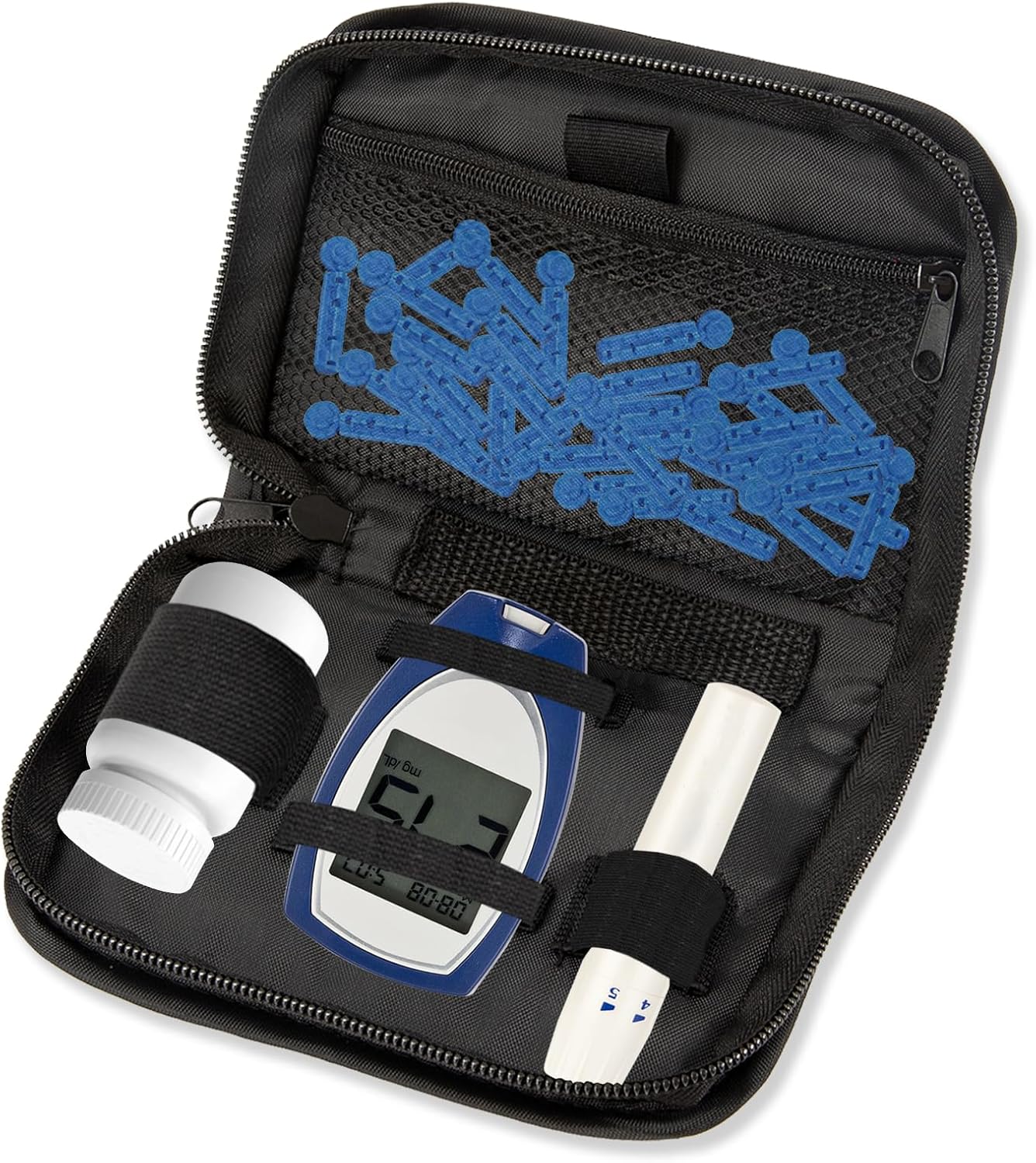 Diabetic Travel Case - TSA Approved, Glucose Monitor & Insulin Case for Test Strips, Blood Glucose Monitor (Black)