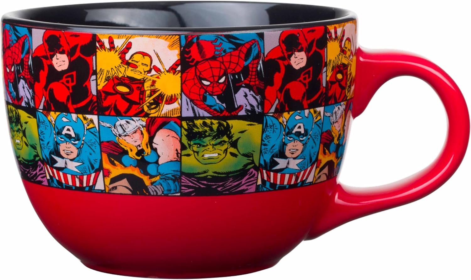 Silver Buffalo Marvel Comics Heroes Avengers Grid Oversized Ceramic Coffee Mug Featuring Spider-Man, Captain America, Thor, Hulk, and Iron Man, 24-Ounces