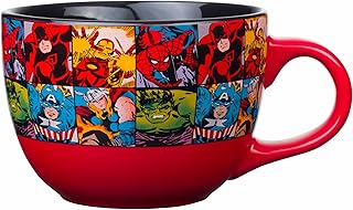Silver Buffalo Marvel Comics Heroes Avengers Grid Oversized Ceramic Coffee Mug Featuring Spider-Man, Captain America, Thor, Hulk, and Iron Man, 24-Ounces