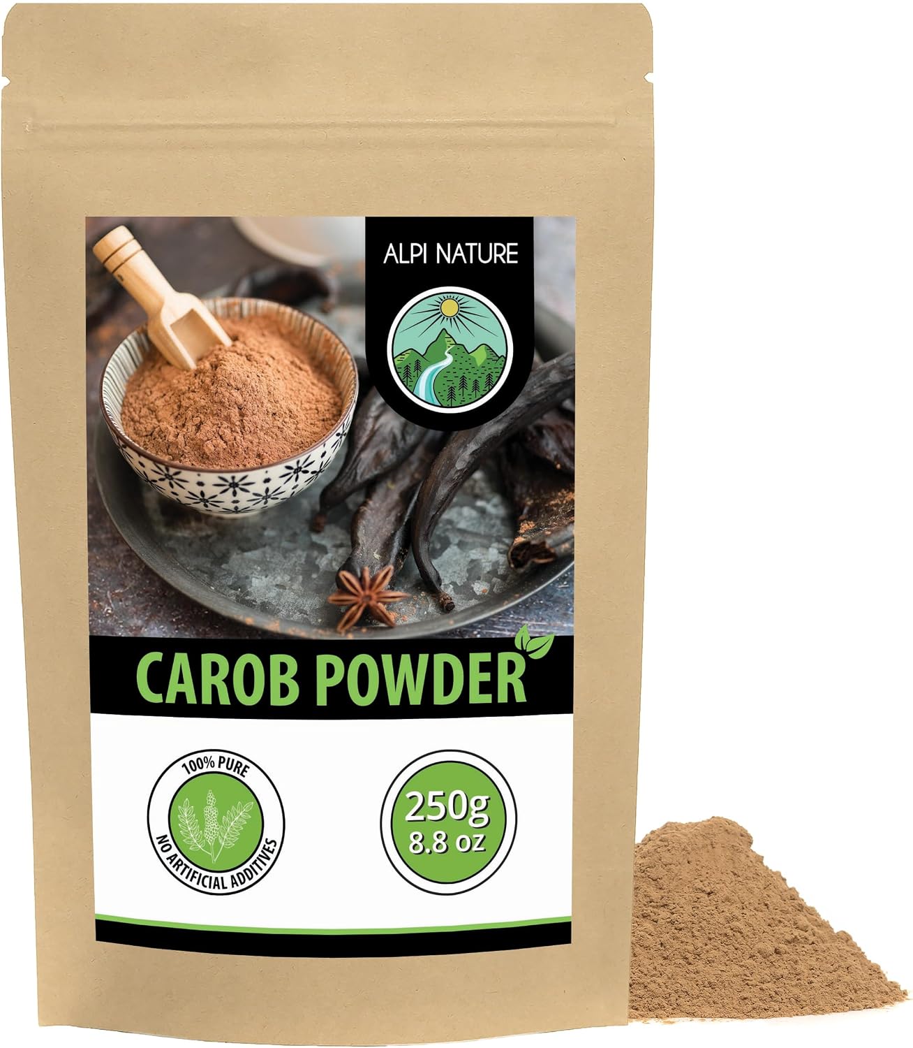 Alpi Nature Carob Powder 250g 8.8 oz, Dried and Ground Carob pods, Natural Sweetener for Baking