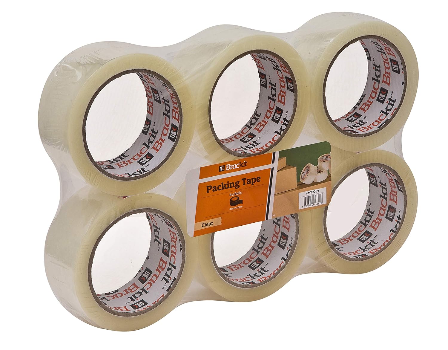 brackit Clear Packaging Tape, 48mm x 66m, Bulk Pack of 6 Rolls – Strong Heavy Duty Packing Tape for Regular Use or Moving – Easily Seals Your Parcels and Boxes
