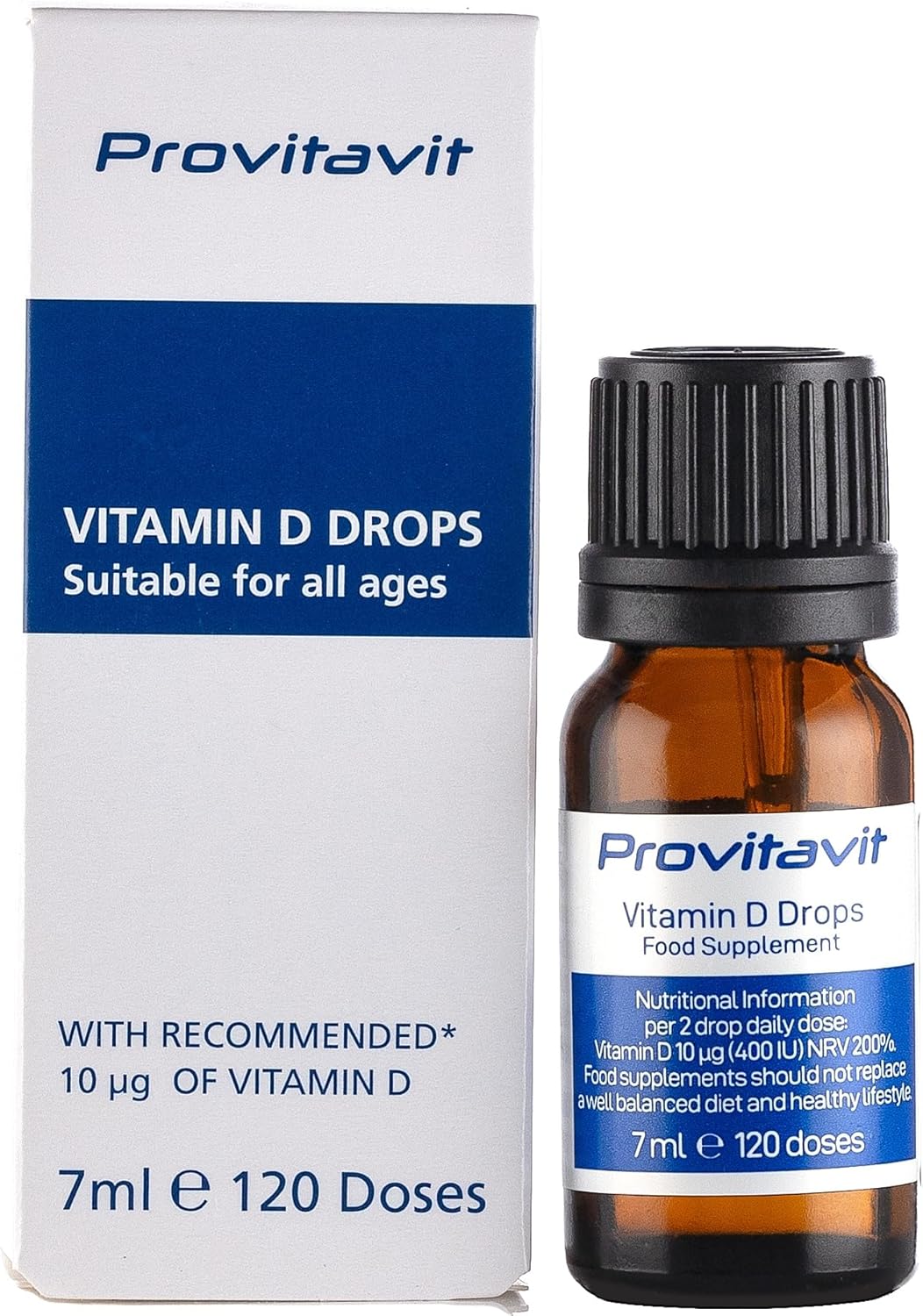 Vitamin D Drops for Babies, Kids & Adults – 10μg (400 IU) D3 Daily – 120-Day Supply – Preservative Free Liquid Supplement – Supports Immune System & Bone Health – Made in UK – Provitavit