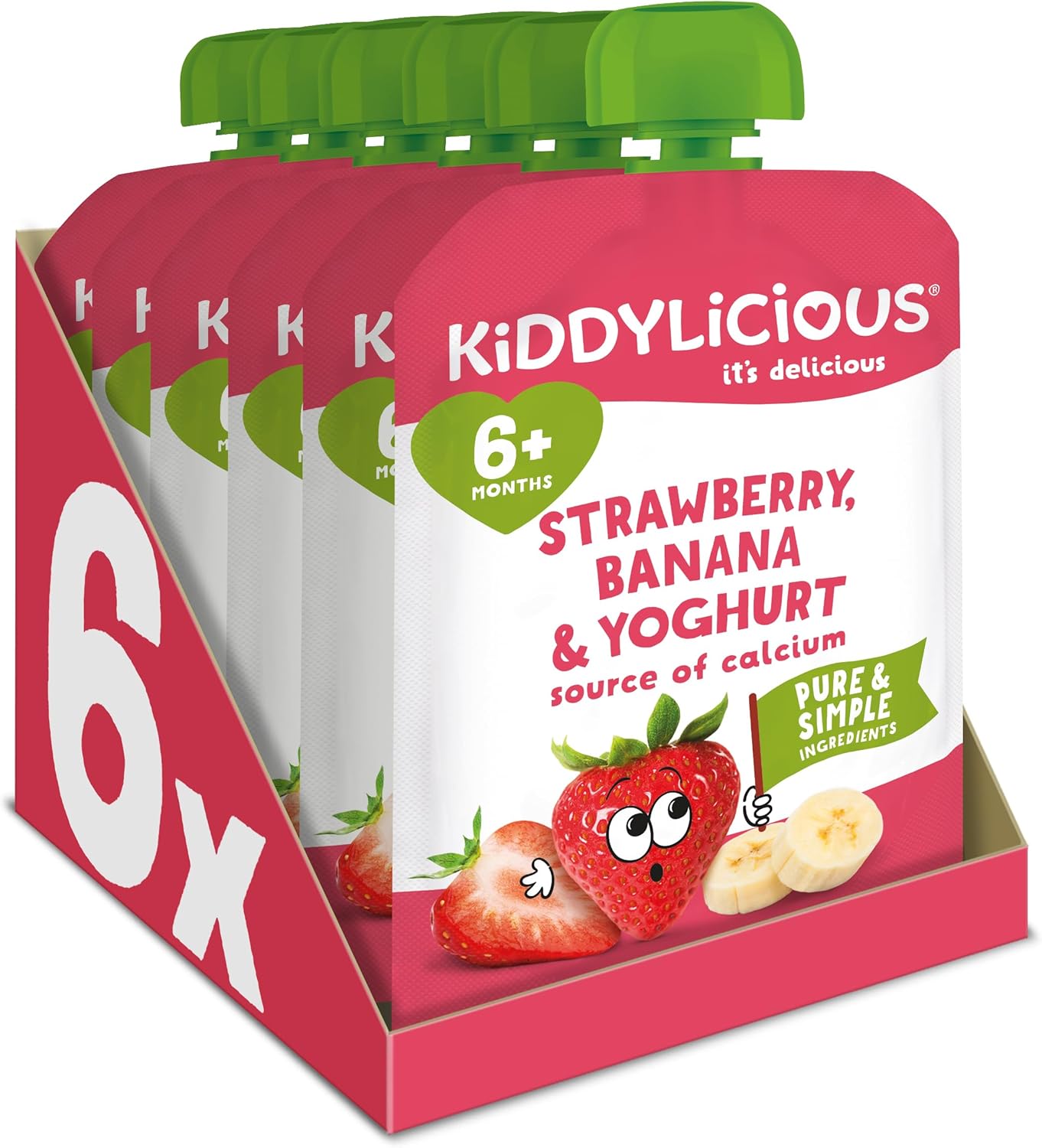 Kiddylicious Strawberry & Banana Yoghurt Pouches - Delicious Pouches for Babies - Suitable for 6+ Months - 100g x 6 Packs