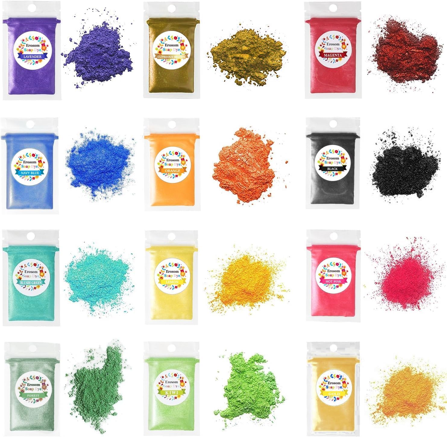 12 Colors Mica Powder Pigments Soap Dye for Soap Coloring - Soap Making Colorants Set - 0.18oz 12 Bags - Skin Safe for DIY Soaps, Bath Bombs, Candle Making, Nail Polishes, Resin Makeup Dye.