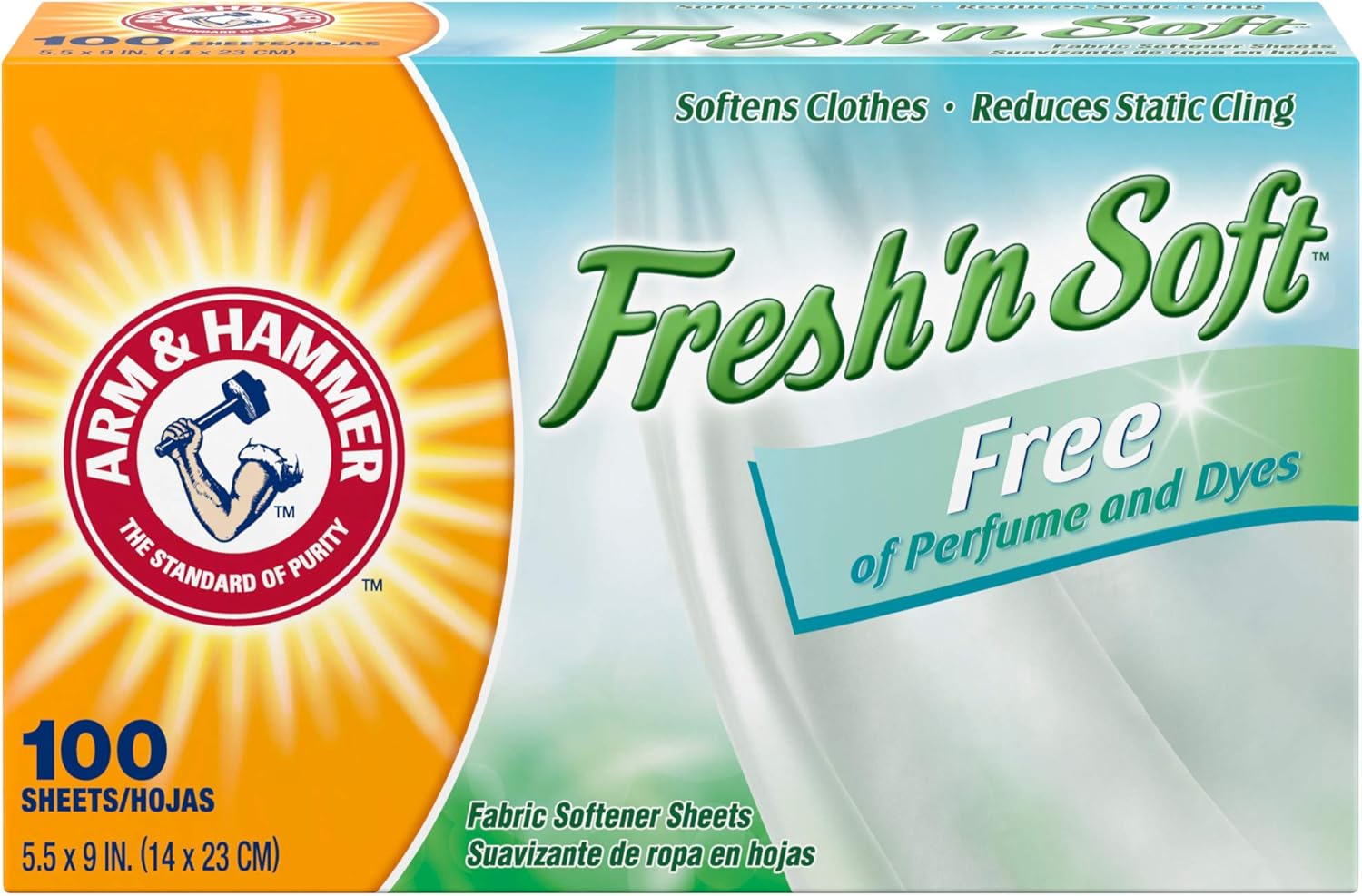 Arm & Hammer Fabric Softener Sheets, Free of Perfumes and Dyes, 100 ct