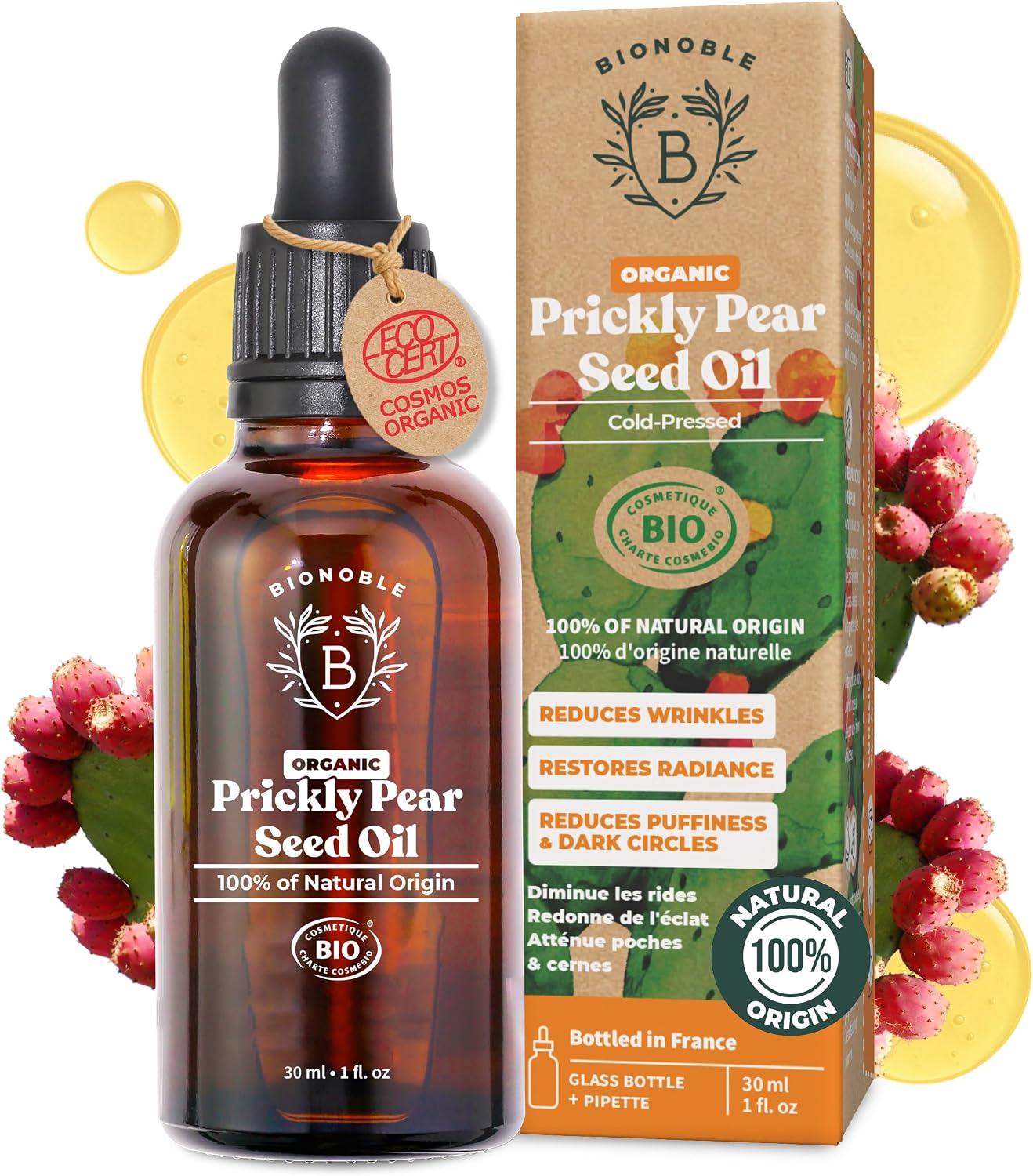 BIONOBLE Organic Prickly Pear Seed Oil - Anti-Aging, Dark Circles - 30ml