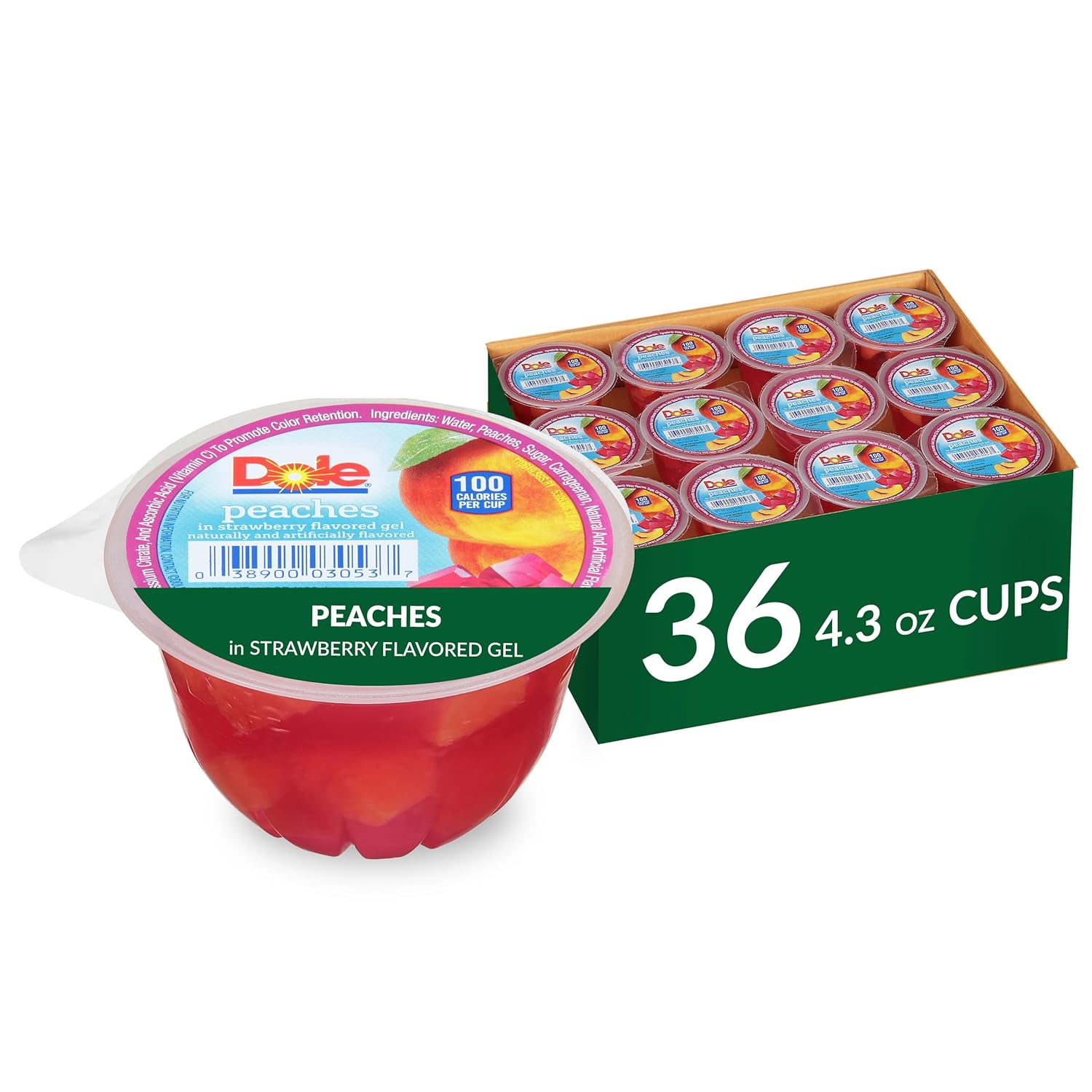 Dole Fruit Bowls Peaches in Strawberry Flavored Gel Snacks, 4.3oz 36 Total Cups, Gluten & Dairy Free, Bulk Lunch Snacks for Kids & Adults