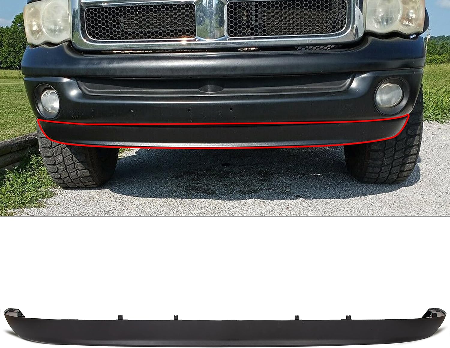 ECOTRIC Front Lower Bumper Valance Air Deflector Dams Compatible with Dodge 2002-2008 Ram 1500 & 2003-2009 Ram 2500 3500 Replace for CH1090125, 55077337AB, 55077337AD