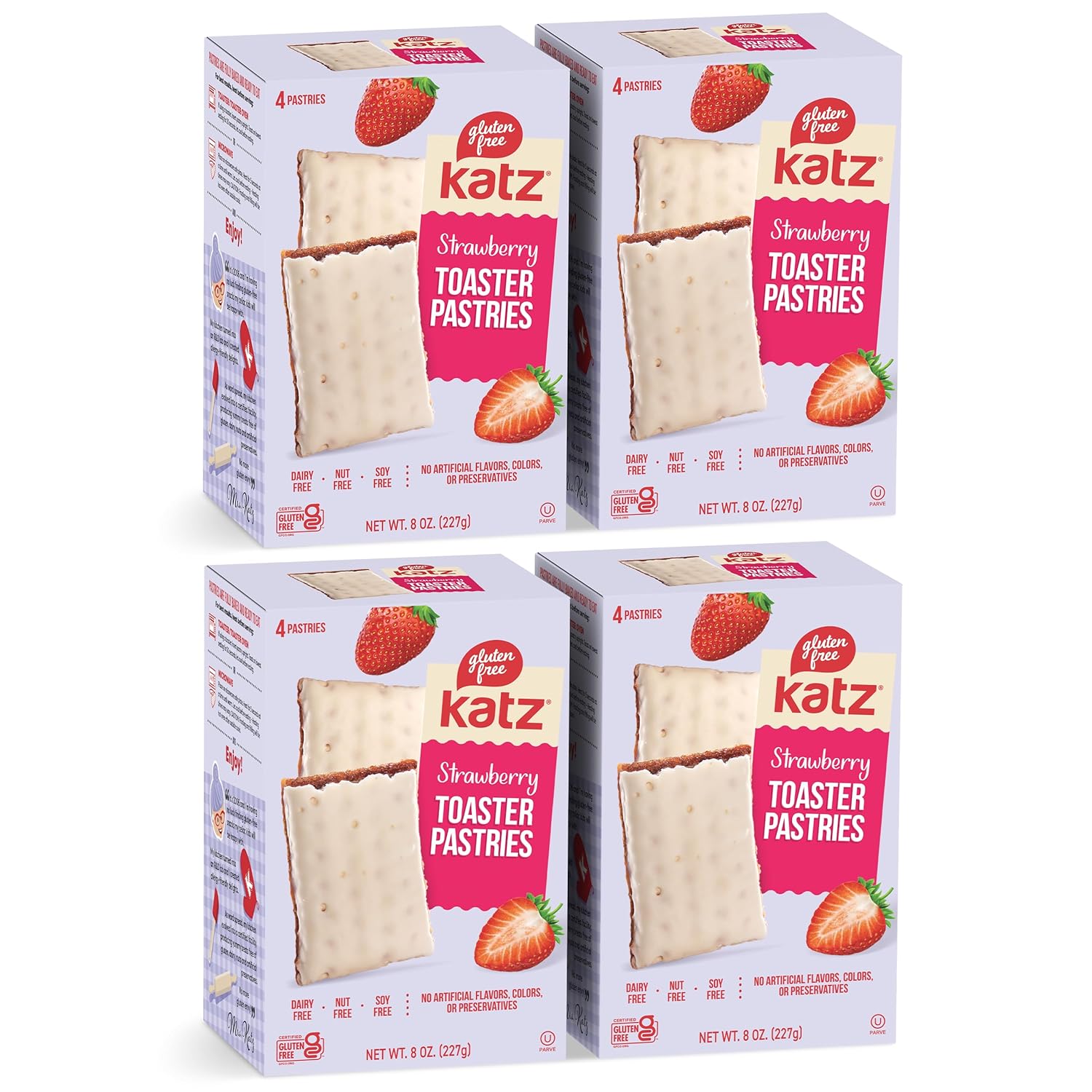Katz Gluten Free Strawberry Toaster Pastries. Snacks for Kids. Free of Dairy, Peanuts, Tree Nuts, and Sesame. No Artificial Colors. Kosher. 8oz (4pk)