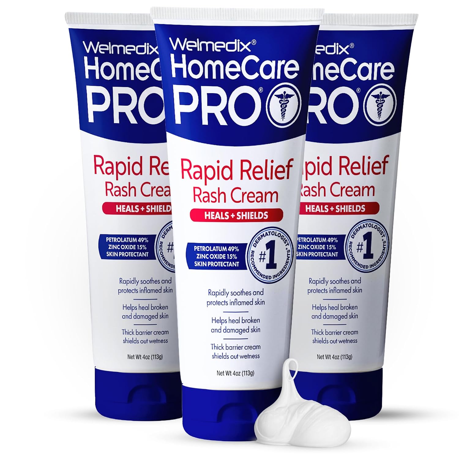 Welmedix Adult Diaper Rash Cream - Maximum Strength Zinc Oxide Cream | Moisturizing Skin Barrier - Fragile Skin Protection Ointment - Diaper Rash Cream for Adults - 4oz Tubes, Pack of 3
