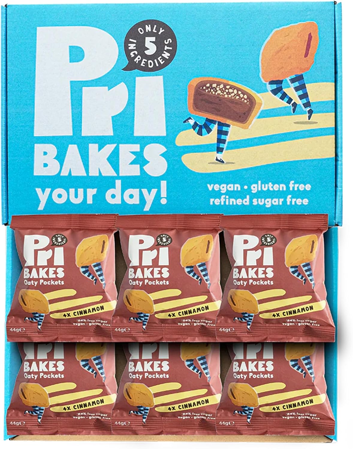 Gluten Free Snacks - Tasty & On-the-Go Oat-Based, Low Calorie, Delicious Snacks for Adults - High Fibre, No Sugar, Low Fat Vegan Food w/Natural Ingredients - 6 pcs Cinnamon Oaty Pockets by Pri Bakes