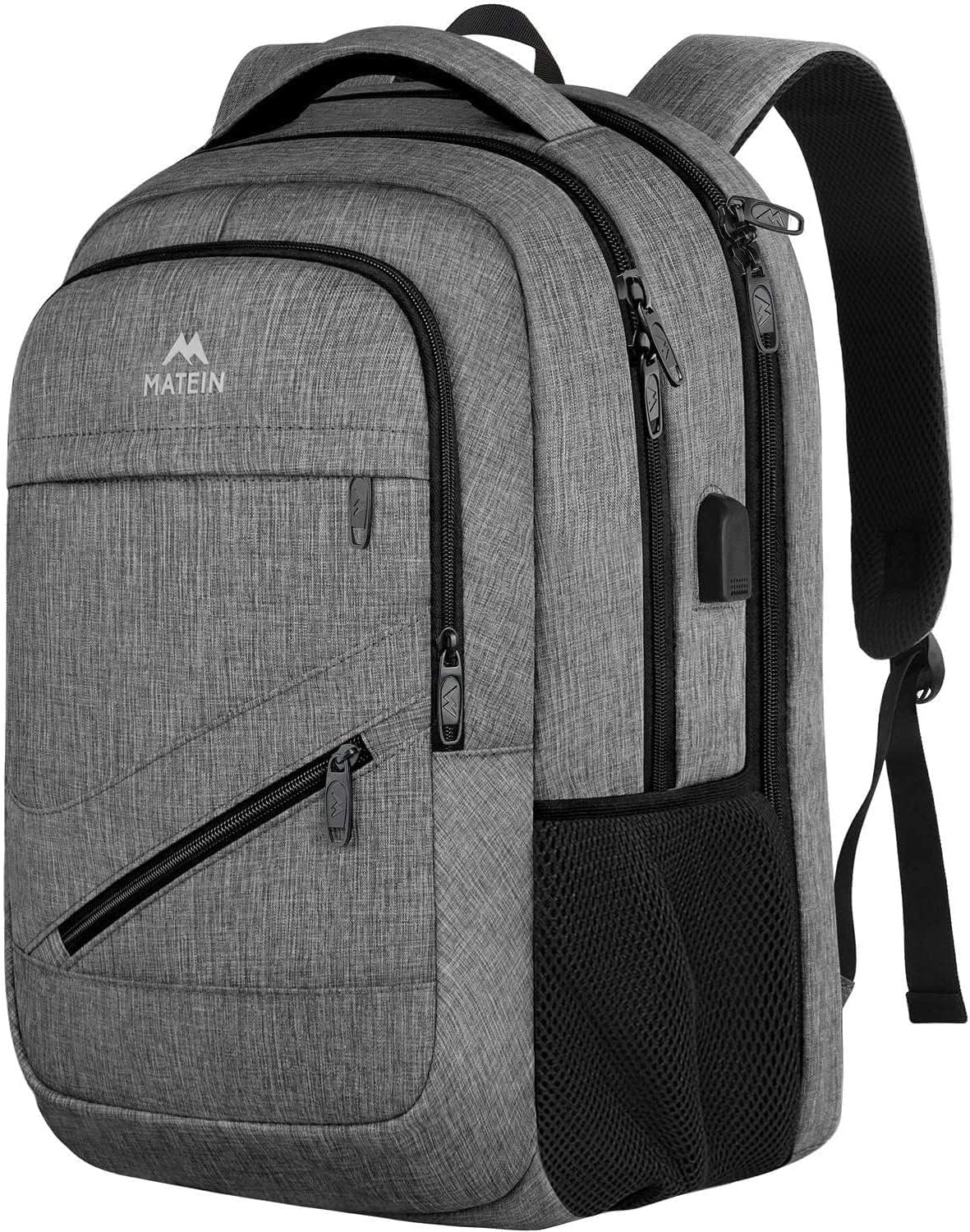 MATEIN Laptop Backpack, 17 Inch College Backpack for High School, Large Travel Rucksack Water Resistant Laptop Bag Business Work with USB Charger Port, Anti Theft TSA Rucksack for Men Women, Grey