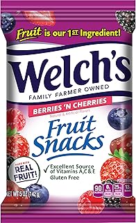 Welch's Fruit Snacks, Berries 'N Cherries, Perfect for School Lunches, Gluten Free, Sharing Size Bags, 5 oz (Pack of 12)