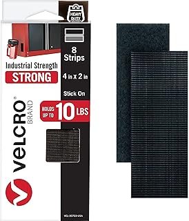 VELCRO Brand Heavy Duty Fasteners | 4x2 Inch Strips with Adhesive 8 Sets | Holds 10 lbs | Black Industrial Strength Stick On Tape | Indoor or Outdoor Use (VEL-30703-USA), 8 Count (Pack of 1)