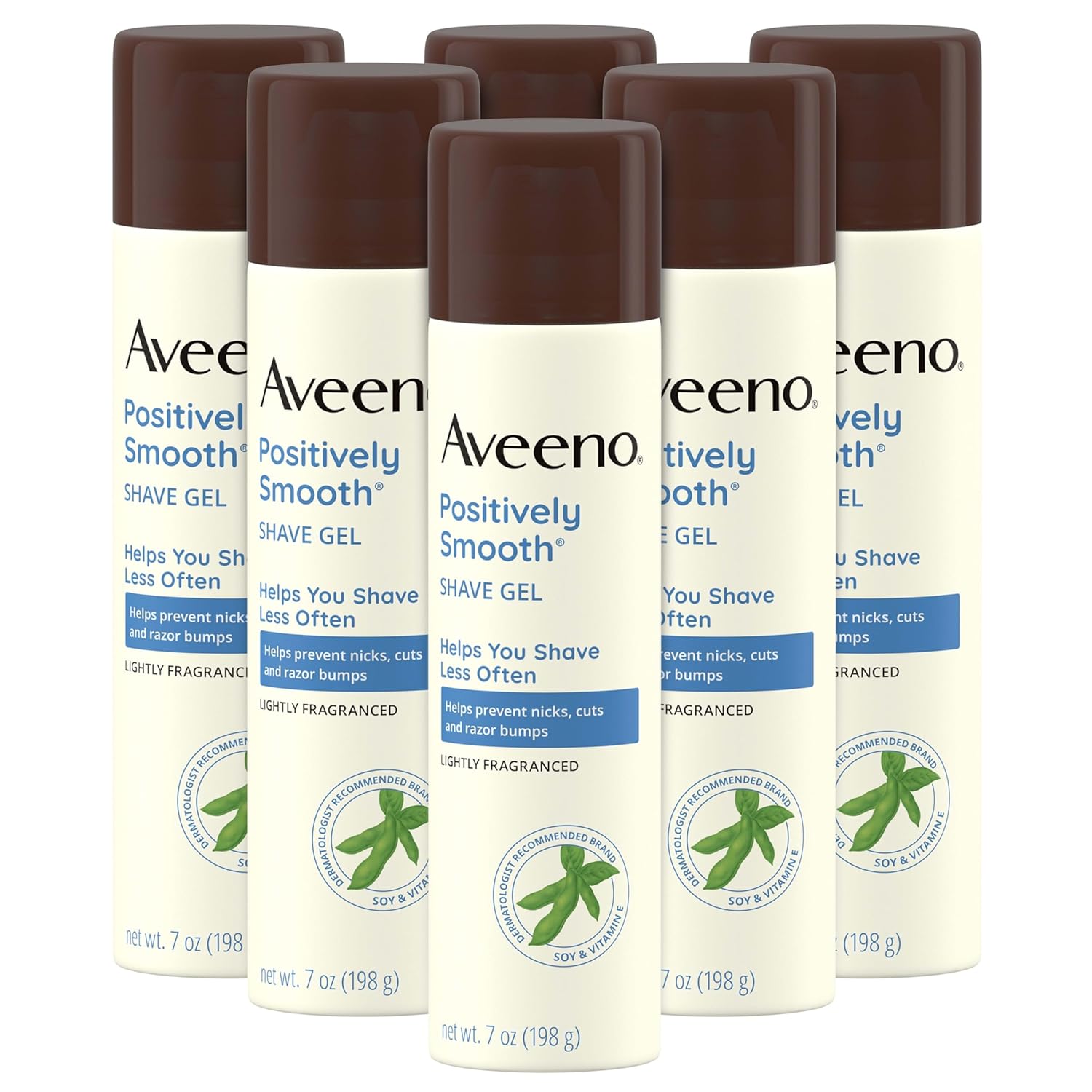 Aveeno Positively Smooth Moisturizing Shave Gel with Soy, Aloe & Vitamin E helps Prevent Nicks, Cuts & Razor Bumps, Creamy Shave Gel for a Close, Smooth Shave, Lightly Fragranced, 7 oz, 6 Pack
