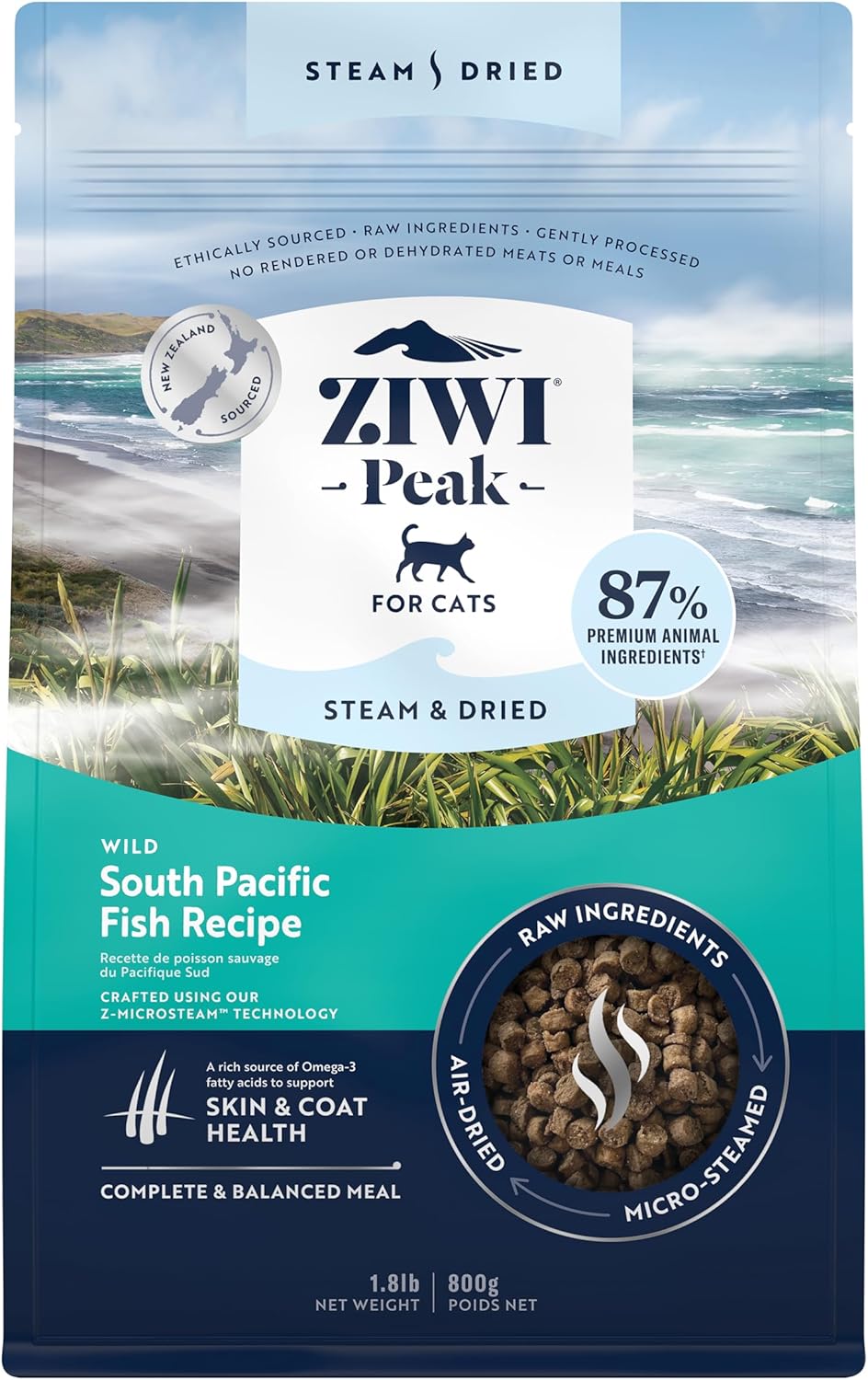 ZIWI Peak Steam & Dried Wild South Pacific Fish, 800 g - Natural, High Protein Cat Food Dry, Raw Alternative & Grain Free Complete Dry Cat Food