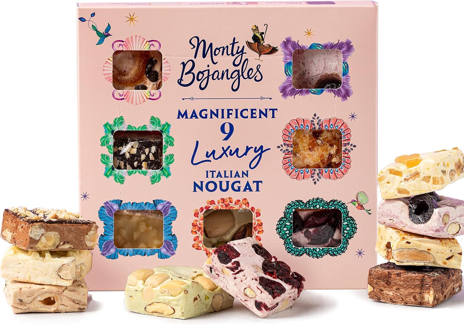Monty Bojangles Magnificent 9 Nougat Gift Box (9 Pieces 135 grams), Luxury Gift , 9 Varieties of Luxury Italian Nougat Treats, 9 Incredible Flavours, Sweet Treat Selection Pack