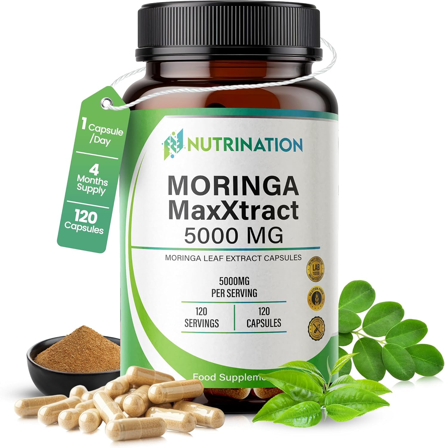 Moringa Capsules 5000mg - 4-Month Supply | 120 High-Strength Rosabella Moringa Capsules | Pure Potent Leaf Extract - No Additives | Vegan, Non-GMO & Lab-Tested