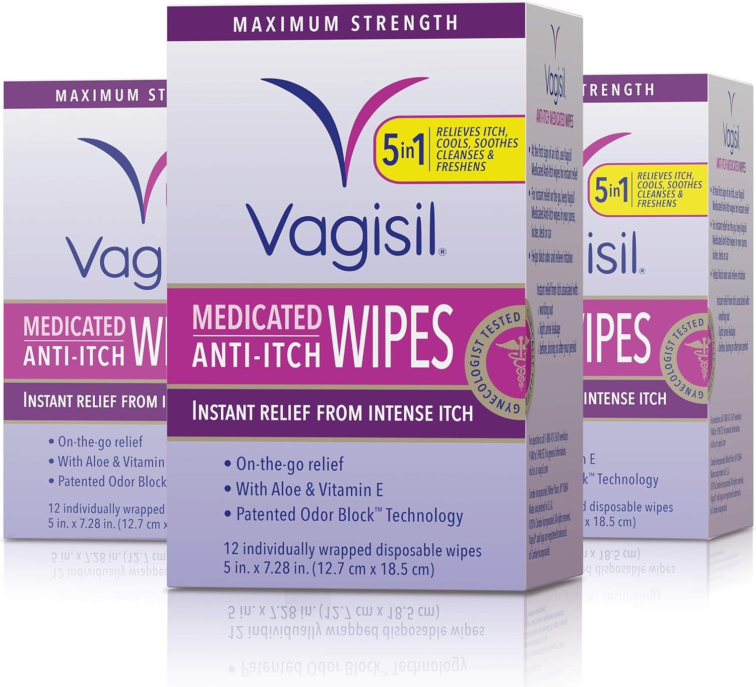 Vagisil 2-in-1 Leak Rescue Intimate Feminine Wipes for Women, Gynecologist Tested & Hypoallergenic, 12 ct (Pack of 1)