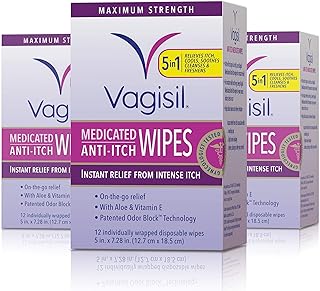 Vagisil 2-in-1 Leak Rescue Intimate Feminine Wipes for Women, Gynecologist Tested & Hypoallergenic, 12 ct (Pack of 1)