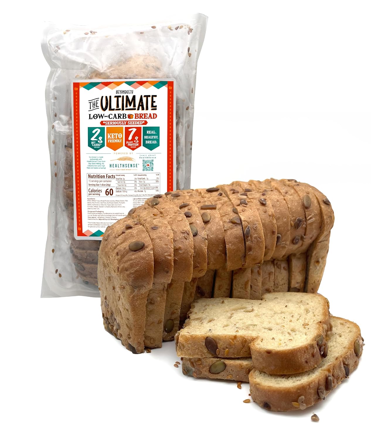 The Ultimate Low Carb Bread, “Seriously Seeded” Powered By HealthSense® High Fiber Wheat Flour, Keto Friendly, Single Loaf