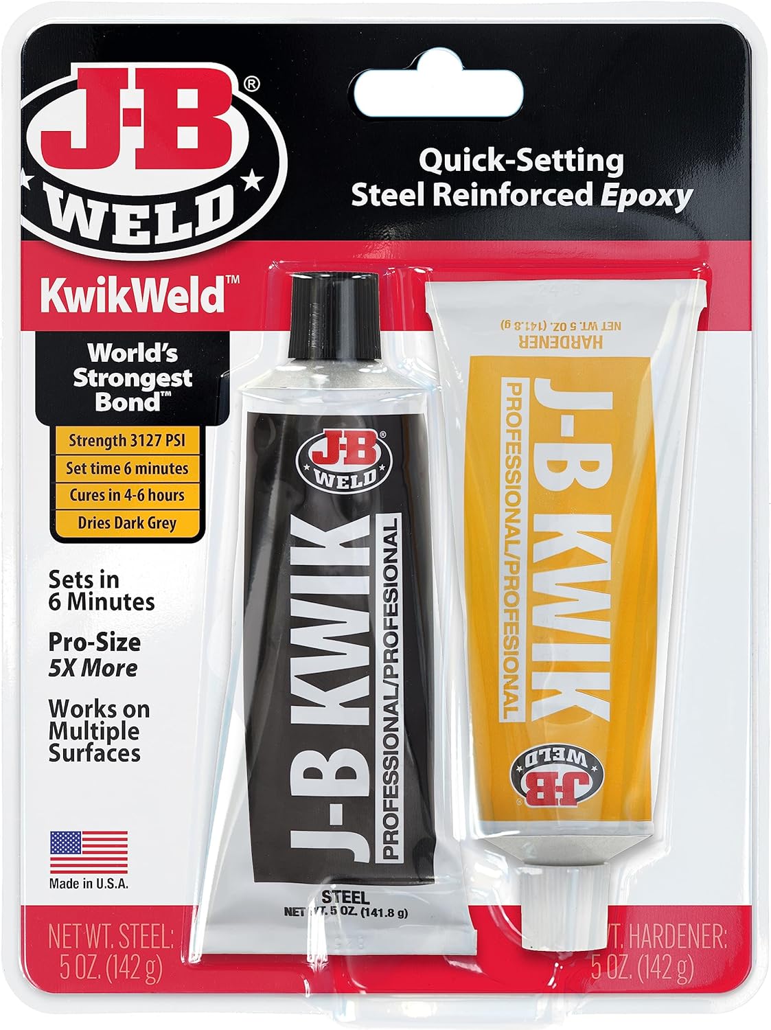 J-B Weld 8271 Kwikweld Professional Quick Setting Steel Reinforced 2 Part Epoxy adhesive for Repair, Dark Grey, Two 5 oz tubes