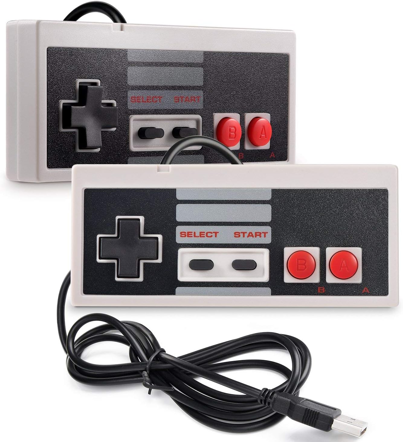 TRIXES Pack of 2 NES Look Alike Controllers - USB Retro Gaming Joypads for PC Computer MAC Raspberry Pi