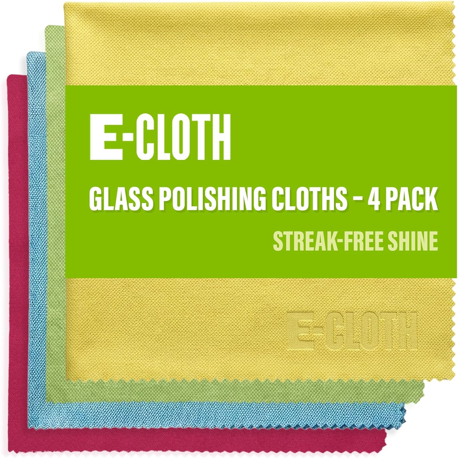 E-Cloth 4-Pack Glass & Polishing Cloth, Sustainable Microfibre Cleaning Cloth Set, Perfect Cleaner for Glass, Windows and Mirrors, Washable and Reusable, 100 Wash Promise, Assorted Colors | Cleaning Towel Cloth for Windows, Cars, Mirrors, Eyeglasses, & More, Streak Free Clean, Machine Washable, Assorted Colors