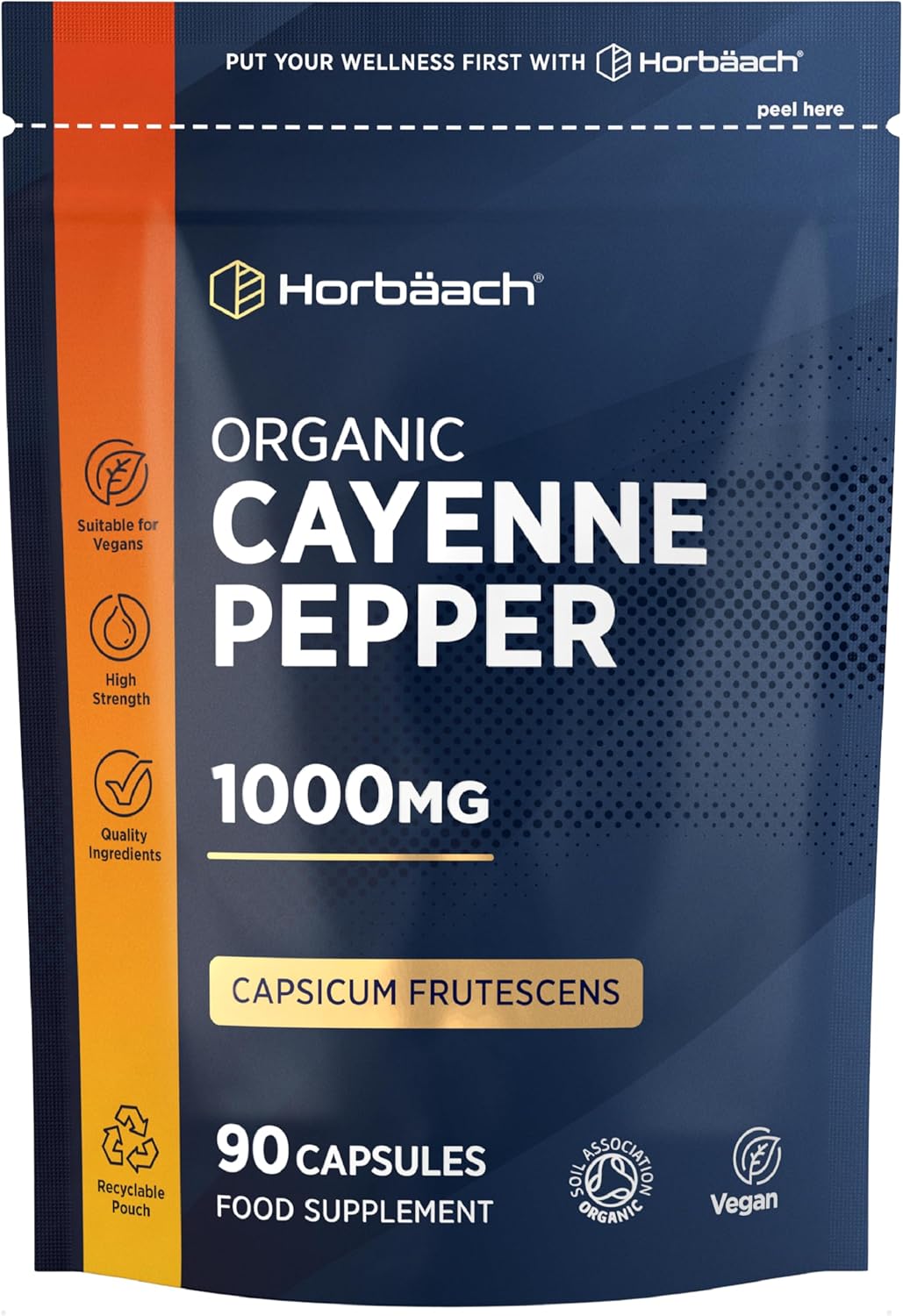 Organic Cayenne Pepper 1000mg | 90 Capsules | Capsicum Frutescens Powder | Suitable for Vegans & Vegetarians | by Horbaach