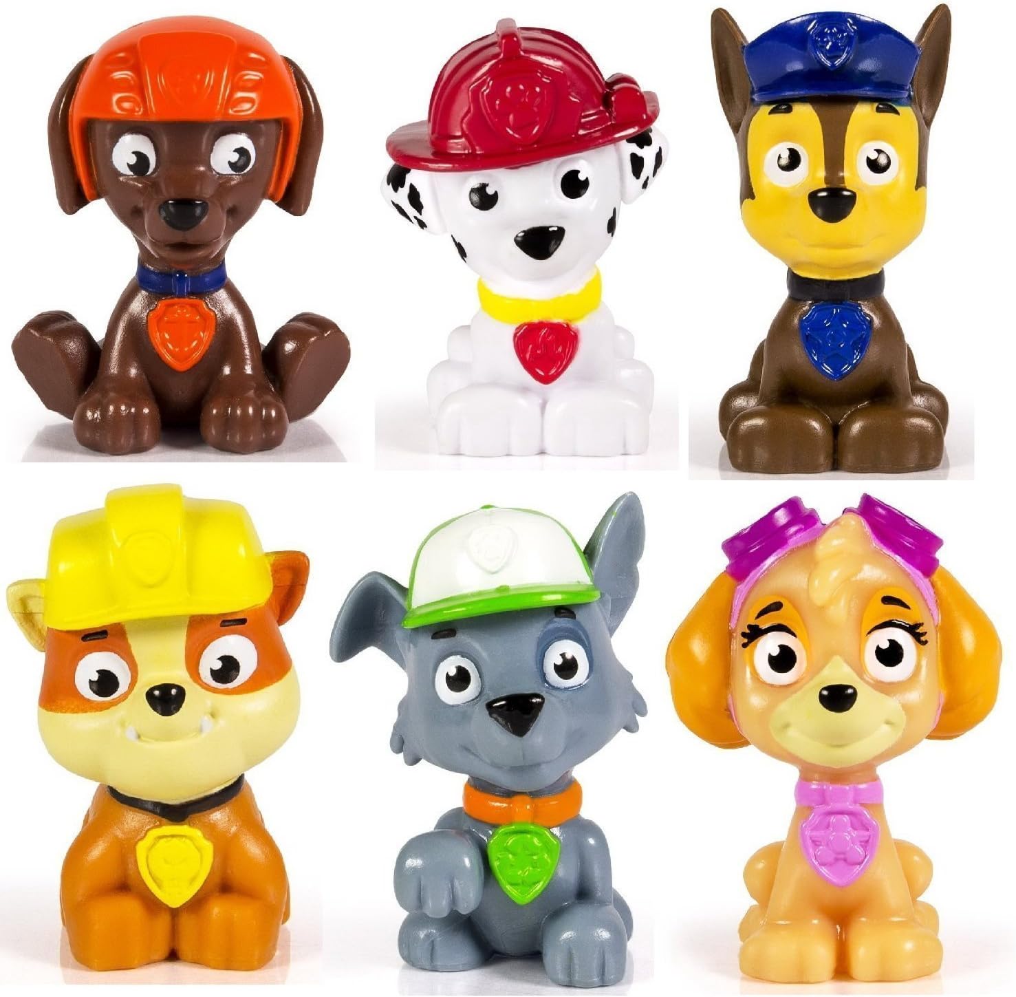 Kids Paw Patrol Mini Figures Set of 6 - Rocky, Zuma, Skye, Rubble, Marshall & Chase